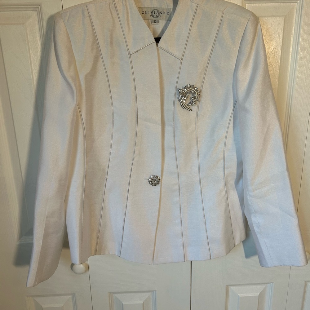 White Olivine Women's Blazer with Embellishments